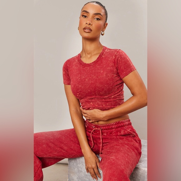 PLT Red Washed Sweat Set - Picture 2 of 3